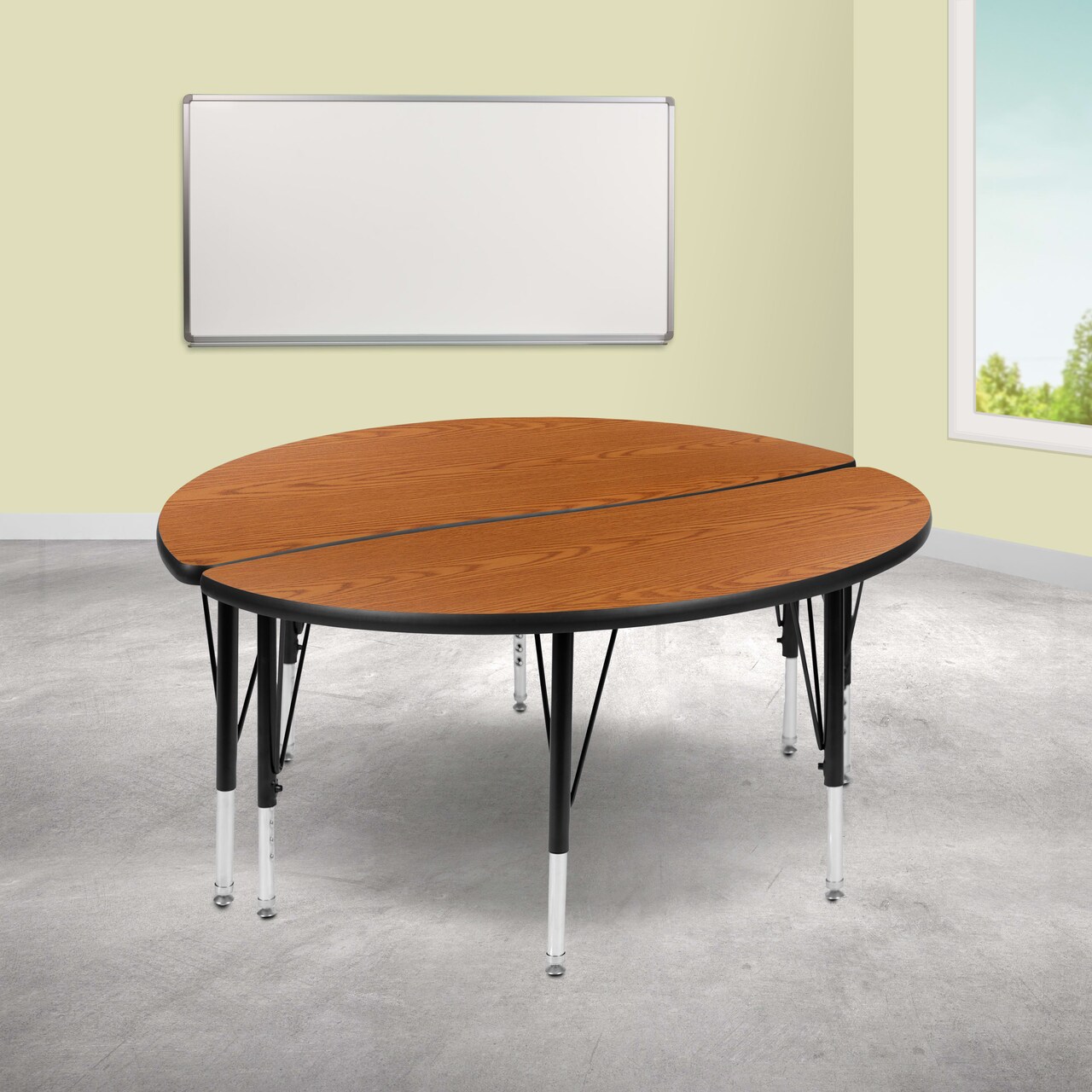 Emma and Oliver 2 Piece 47.5" Circle Collaborative Grey Kids Adjustable Activity Table Set